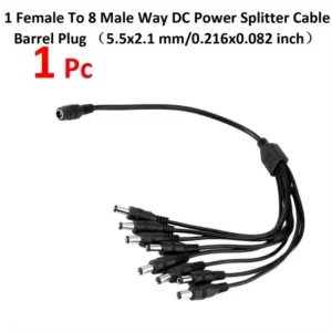 1 Female To 8 Male Way DC Power Splitter Cable， Barrel Plug 5.5x 2.1mm（0.216x0.082 Inch）DC Power Extension Adapter Cable For CCTV Surveillance Cameras,Surveillance Routers,DVR,LED Light Strip And More