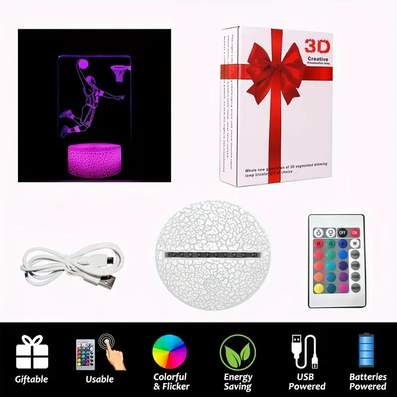3D Basketball Night Light, Creative Optical Illusion LED Table Lamp With Remote & Touch Control 6 3D Basketball Night Light, Creative Optical Illusion LED Table Lamp With Remote & Touch Control - Image 6
