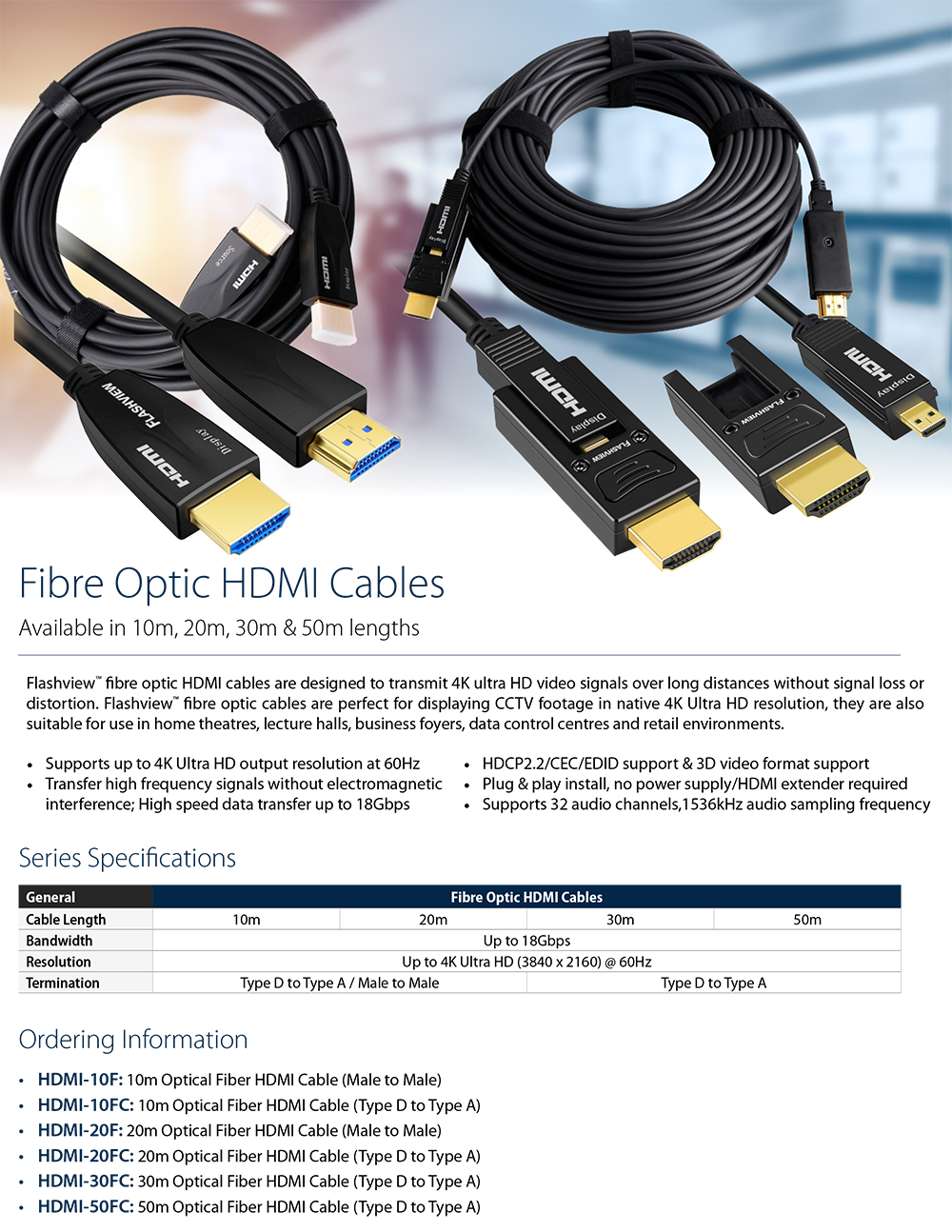 Flashview 20m Optical Fibre HDMI Cable (Male to Male) - HDMI-20F 3 Flashview 20m Optical Fibre HDMI Cable (Male to Male) - HDMI-20F - Image 3