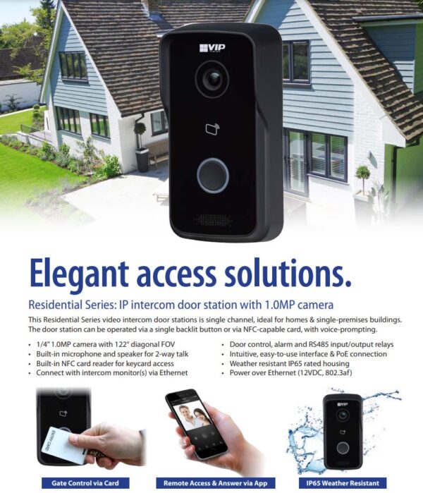 VIP Vision IP 1MP Residential PoE Video Intercom Black Door Station ...